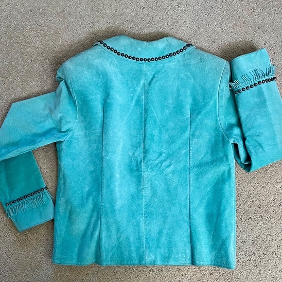 Vintage Turquoise Suede Jacket with Turquoise Cabochons - Picture 2 of 7
